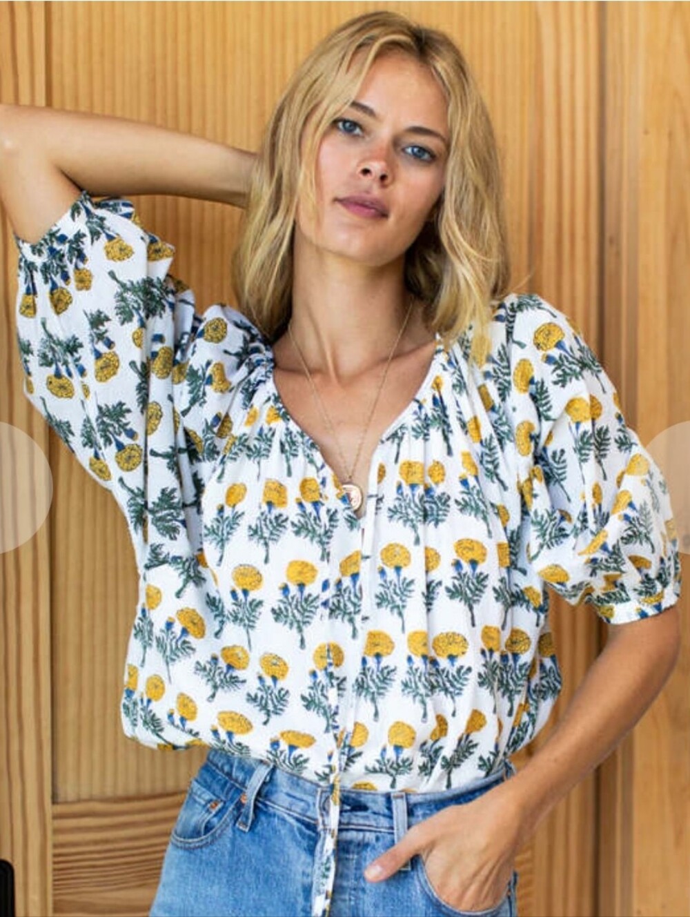 Emerson Fry India Collection Lucy Blouse Organic Cotton Big Marigolds Floral M
